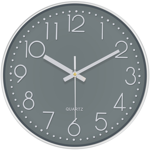 Silent Single Face Analog <strong>Large</strong> Number ABS <strong>Grey</strong> White Quartz Non-Ticking Modern Design Battery Operated Home Wall <strong>Clock</strong> - Product Image 1