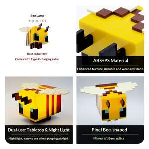Veilleuse Abeille Minecraft pour Enfants, Lampe Abeille Pixelisée à Lumière Douce, Rechargeable par USB, Décoration de Chambre Inspirée du Jeu Minecraft - Product Image 5