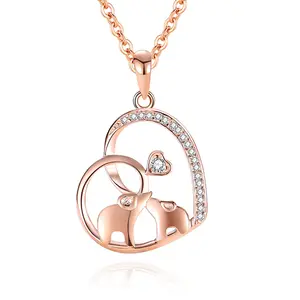 Pendentif éléphant animal mignon européen et américain Collier exagéré en argent plaqué or rose pour femme