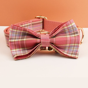 Recién llegado, suministros para mascotas, <span class=keywords><strong>Collar</strong></span> de perro con hebilla de Metal a cuadros, conjunto de collares y correa para perro personalizado grabado con lazo - Product Image 2