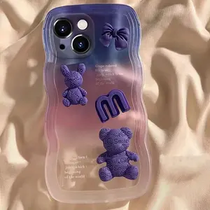 Funda transparente para teléfono móvil y accesorios, cubierta bonita ondulada con lazo de mariposa, dibujos animados de oso, para iPhone