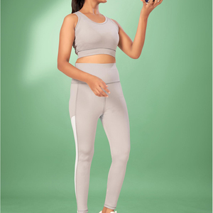 Gray Two Piece Yoga Set High Waist Women Workout Yoga Set Comfortable Soft Fabric Sports Top And Matching Stretch <b>Leggings</b> - Product Image 5