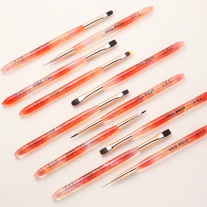 Acrylic <b>Plastic</b> Handle Nail Art Brush Kit Set Wide Square Flat Round Gel <b>Polish</b> Builder Liner Multifunction Manicure Brushes - Product Image 2