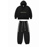 Ensemble de survêtement personnalisé pour homme, noir, avec sweat à capuche et pantalon de jogging, poches utilitaires zippées, bande latérale, en molleton de coton épais, deux pièces