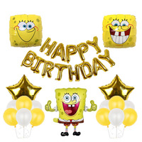 Set balon bertema SpongeBob anak-anak, dekorasi latar belakang pesta ulang tahun animasi kartun