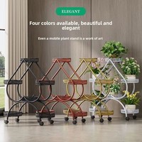 Rak Penyimpanan Tanaman Pot Berlapis-lapis dari Logam untuk Ruang Tamu, Balkon, dan Dalam Ruangan, dengan Roda dan Desain Hati Peach