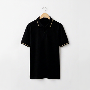 Camisa de Hombre Premium Negra de Punto Piqué de Spandex/Algodón, Color Sólido, Manga Corta, Cuello con Botones, Casual, Transpirable, Corte Regular - Product Image 1