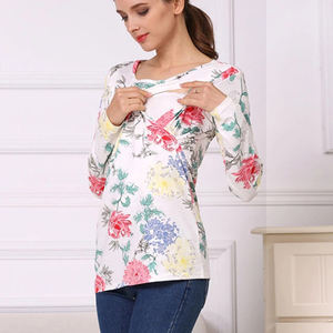 Ropa de maternidad, camisetas de <span class=keywords><strong>lactancia</strong></span> florales de manga larga, ropa de <span class=keywords><strong>lactancia</strong></span> para Primavera, ropa de <span class=keywords><strong>lactancia</strong></span> de algodón elástico, MOQ bajo - Product Image 2