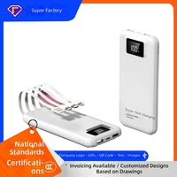 Batterie externe transfrontalière en plastique avec câble intégré, charge rapide, 10000 mAh, sorties USB multiples, batterie au lithium polymère, idéale comme cadeau