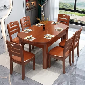 Mesa de Comedor y Sillas Clásicas de Madera Maciza, Juego de Comedor de Madera Duradero con Acabado en Nogal para el Hogar, Cocina y Muebles de Restaurante - Product Image 2
