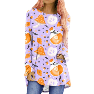 <strong>Women's</strong> Custom O-Neck Long Sleeved Casual Oversize Shirts Hot Sale Pumpkin Ghost Printed <strong>Top</strong> Tee <strong>Halloween</strong> Style - Product Image 5