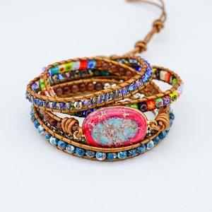 Nuovi braccialetti avvolgenti in pelle di lusso rosso blu <span class=keywords><strong>Jaspers</strong></span> 5 fili dichiarazione catena braccialetto gioielli bohémien Bijoux all'ingrosso - Product Image 4