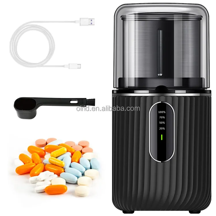 Trituradora de pastillas eléctrica inalámbrica de recarga USB, cortadores de pastillas para pastillas pequeñas o grandes y tabletas de vitaminas para polvo fino