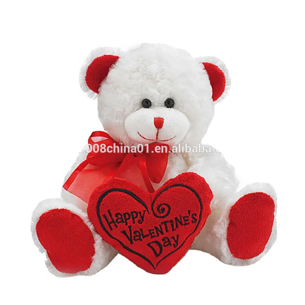Wholesale Personalized Gift Valentine Day Plush White Teddy Bear Bear Stuffed Toy With Red Heart