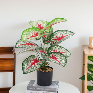 <span class=keywords><strong>Caladium</strong></span> พืชสีเขียวเทียมที่มีหัวใจสีแดงและเส้นเลือดสีขาว-สีเขียวสไตล์นอร์ดิกสำหรับหน้าต่างแสดงภูมิทัศน์ - Product Image 1