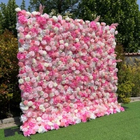 Dinding Bunga Buatan Campuran Pink Putih 3D Panel Bunga Mawar Sutra Peony untuk Dekorasi Latar Belakang Pernikahan, Lobi Hotel, dan Upacara Pembukaan