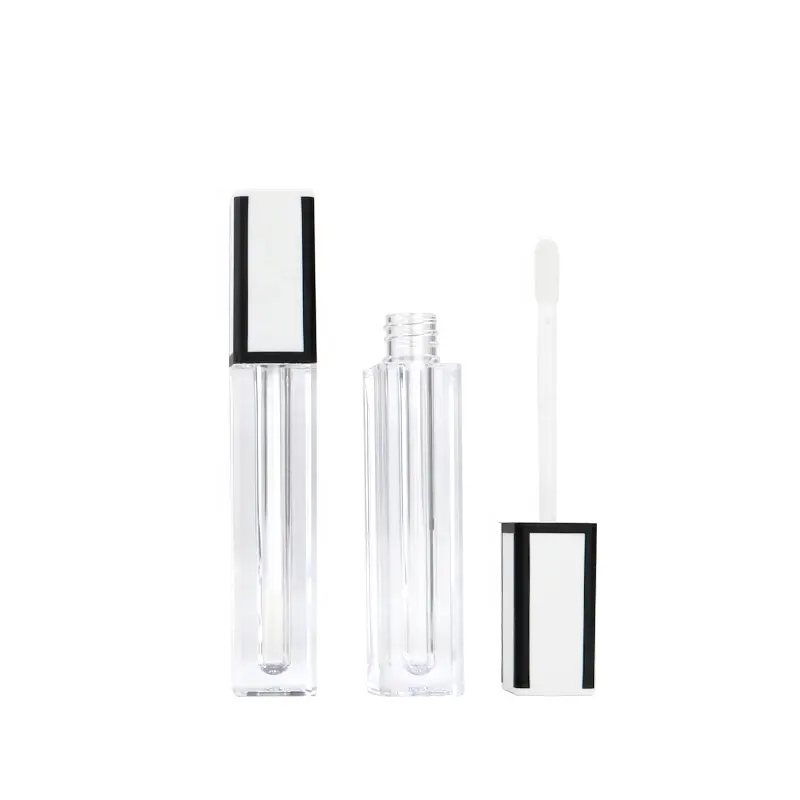 Tubo quadrato vuoto per lucidalabbra coperchio in bianco e nero tubo per lucidalabbra tubo per rossetto liquido trasparente confezione cosmetica personalizzata