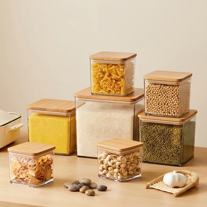 Envase Cuadrado YAFU de Gran Capacidad para Ensaladas, <span class=keywords><strong>Sushi</strong></span>, Frutas, Dulces, Café, Pizza, Galletas, Alimentos, Tarro de Plástico PET con Tapa de Bambú - Product Image 4