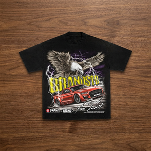 Camiseta Formal Negra para Hombre, Manga Corta, Diseño de Águila Serigrafiado, Cuello Alto, Corte Regular, 100% Algodón, Tejido de Punto - Product Image 6