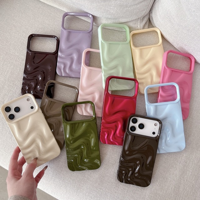 3D Wrinkle Wave Shape Design TPU Soft Phone Case for iPhone 17 Pro Max 16 15 Shockproof Cover Pure Color Fundas