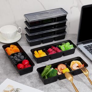 Boîte à bento japonaise rectangulaire jetable écologique pour emporter, 2 ou 3 compartiments, noire, pour repas - Product Image 4