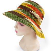ST06 Grosir Topi Jerami Rafia Camo Kustom untuk Wanita & Pria, Topi Bucket Musim Panas Warna-warni, Topi Jerami Kasual