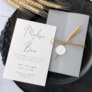 การ์ดเชิญงานแต่งงานหนังวัวขนาด5x7นิ้วพร้อมตราประทับและข้าวสาลีกระดาษห่อแจ็คเก็ตทำด้วยมือ - Product Image 4