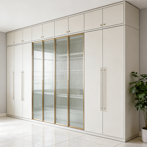 Armoire en bois contemporaine de luxe sur mesure avec portes coulissantes en verre, fabriquée par BALOM, armoire de chambre à coucher moderne personnalisée - Product Image 1