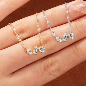 Trendy 14K Gold Filled Link Chain <strong>Statement</strong> <strong>Necklace</strong> 4mm 2.5x5mm Marquise Cut 2.5x5mm Moissanite <strong>Necklace</strong> Asymmetric Three-stone - Product Image 3