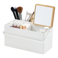 Großer Kosmetik-Organizer mit Griff, Schminktisch-Aufbewahrungsschublade mit Deckel - Stahl + Holz