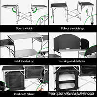 Mesa de cocina móvil para acampar al aire libre Mesa plegable de aleación de aluminio con gabinete de tela