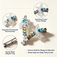 Lot de 2 pinces à cheveux de luxe en cristal perlé avec pendentif nœud et strass arc-en-ciel pour filles, idéales pour les fêtes