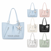 Sac à bandoulière hobo en similicuir à pois, avec logo personnalisé et breloque étoile, grand sac à main décontracté pour femme, idéal pour le quotidien et le shopping