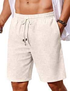 กางเกงขาสั้นผ้าลินินชายฤดูร้อนกางเกงขาสั้นชายหาดน้ำหนักเบาเอวยางยืดมีเชือกผูกกระเป๋าลำลอง - Product Image 2
