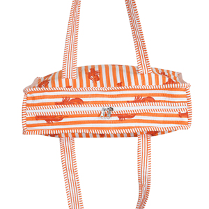 Bolso de mano de algodón con estampado de langosta a rayas naranjas, estilo playero de verano, con cierre de cremallera, estilo de estampado en bloque - Product Image 4