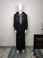 Djellaba à Capuche Rayée pour Hommes 2024 Kaftan avec Poches Thobe Musulman pour Hommes Thobes Marocains Vêtements Islamiques Robe Abaya