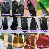 Extension de cheveux Humain queue de cheval vague d'eau couleur noire naturelle envelopper autour de 100% extensions de queues de cheval de cheveux humains