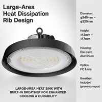 Projecteur LED High Bay 140LM/W 100-200W avec Driver de Grande Marque, Étanchéité IP65 et Dissipateur de Chaleur Creux IK10