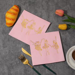 Gold Stamped Square Napkins 330mmx330mm <b>Sweet</b> Style For Birthday Parties And Gatherings - Product Image 1