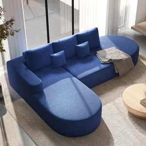 Sofá Cama Curvo Extensible Moderno de Terciopelo con Espuma de Alta Densidad, Sin Montaje, con Almohadas, para Dormitorio - Product Image 1