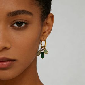 Aretes <span class=keywords><strong>de</strong></span> Aro CAIOOCHE <span class=keywords><strong>de</strong></span> Moda, Acero Inoxidable 304, Chapados en <span class=keywords><strong>Oro</strong></span> <span class=keywords><strong>de</strong></span> 18k, con Piedra Natural Ojo <span class=keywords><strong>de</strong></span> Tigre, Precio al por Mayor - Product Image 2