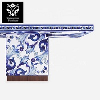 Table à manger moderne de luxe 8 places en porcelaine blanche à motif bleu en bois massif Nouvelle caractéristique nationale chinoise Meubles de maison Villa