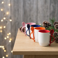Mug en céramique vierge de 11 oz avec poignée multicolore, sublimation, cuillère, tasse à café personnalisée pour la maison, le bureau, emballage cadeau