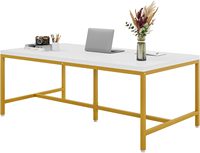 Grand bureau d'ordinateur blanc et or Bureau exécutif moderne Table de réunion de conférence de 6 pieds