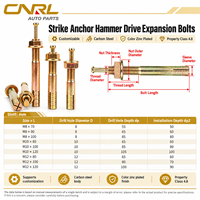 Boulons d'expansion à percussion RuiLi en acier au carbone de grade 4.8, zingués jaune, M6-M20, fixations, vente en gros, fournisseur OEM