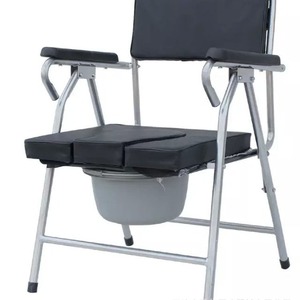 Foldable Steel Pipe <b>Commode</b> Chair Open Front <b>Portable</b> Toilet Seat For Elderly With Removable Basin Minimalist Design - Product Image 1