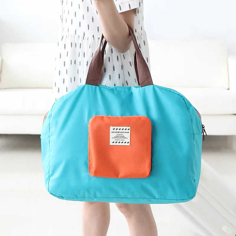Custom Logo Folding Mix Match Color Polyester Luggage Bag For Travel Storage Clothing Shoes