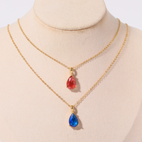 Simple Collier Pendentif Pierre de Naissance en Forme de Goutte en Acier Inoxydable Plaqué Or 18K, Zircon de Couleur et Titane pour Femme