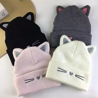 Chapeau d'hiver pour bébé et enfant, chapeau tricoté avec broderie de chat, oreilles de chat, chaud et mignon