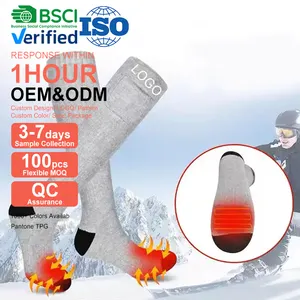 Thick winter outdoor ski thermal 3.7V rechargeable battery heated hiking cozy crew socks wool hiking sock for men women